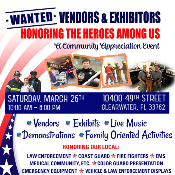 A poster advertising vendors and exhibitors for the event.